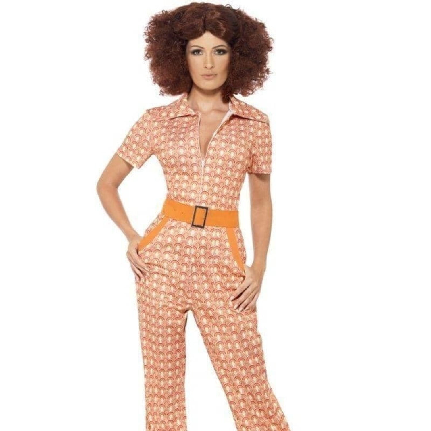 70s Authentic Chic Costume Adult Orange Disco Jumpsuit 70s Authentic Chic Costume Adult Orange Disco Jumpsuit