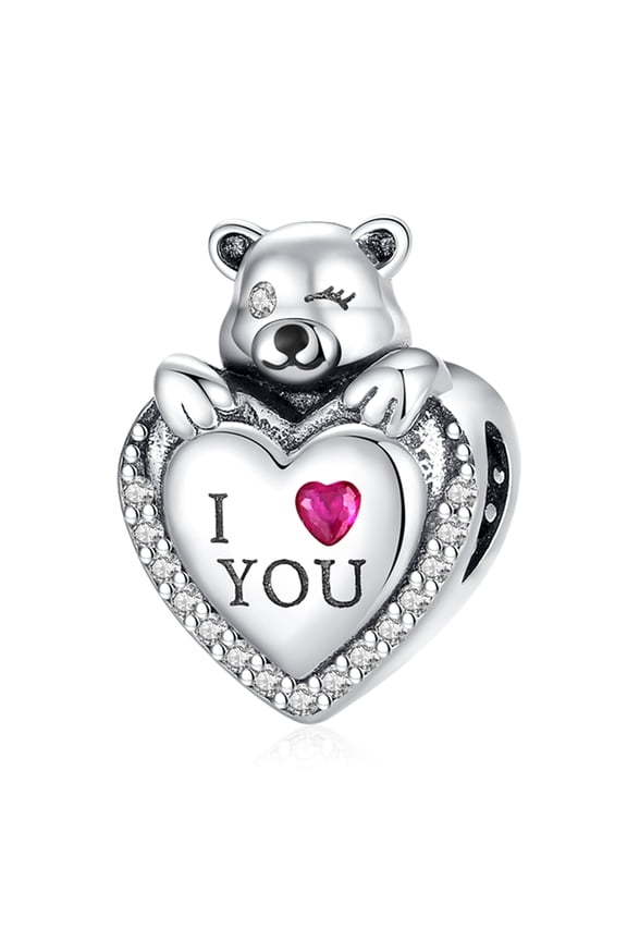 925 Sterling Silver I Love You Heart Bear Charm For Bracelets Necklace
