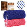 thumbnail image 1 of ComfiTime Authentic African Net Sponge – 2Pack Stretchable Exfoliating Body Scrubber with Knots, Extra-Long Back Exfoliator for Adults & Kids, Deep Cleansing & Quick-Drying Bath Sponge, Blue/Pink, 1 of 9