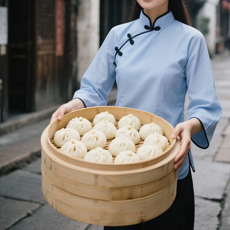 Authentic Bamboo Steamer Basket - Traditional 2-Tier Steamer with ...