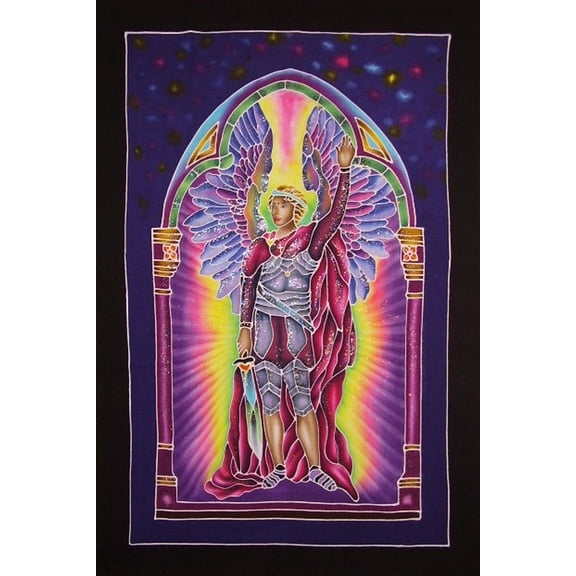 Authentic Batik Textile Art St. Michael 25" x 37" Multi Color
