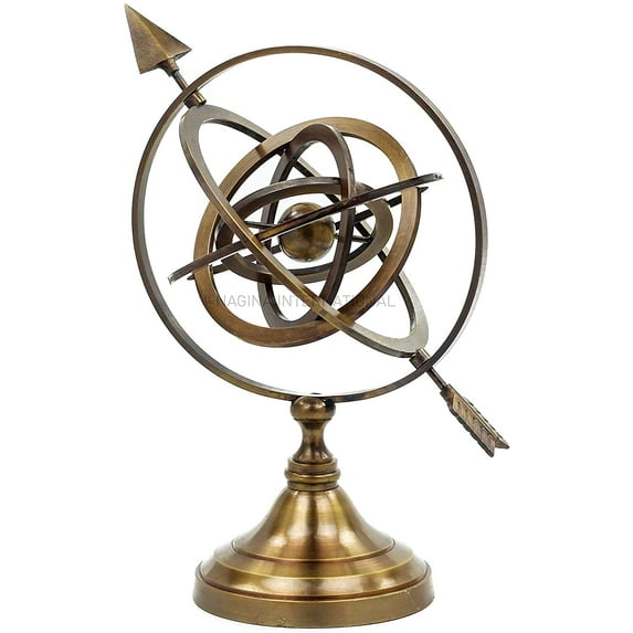 Authentic Brass Nautical Artifact Sphere Globe With Pierced Arrow Brass | Collectible Figures For Homes | Nagina International