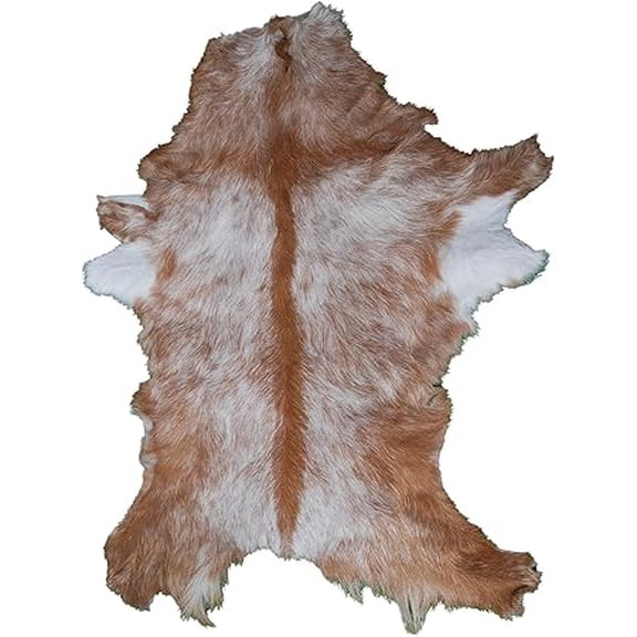 Authentic Brown and White Goat Skin Rug | Luxurious Hair-On Leather Goat Hide for Elegant Living Spaces