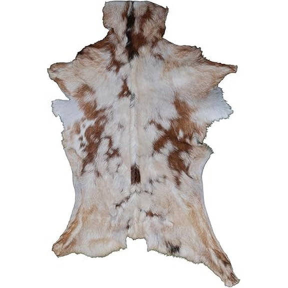 Authentic Brown and White Goat Skin Rug | Luxurious Natural Hair-On Leather Accent Piece
