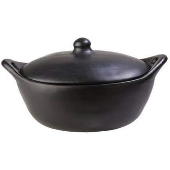 Authentic Chamba Oval Roaster w/Cover - Elegant, All-Natural Black Clay Dutch Oven for Braising, Baking, Roasting Chicken - Stovetop & Oven Safe  Earthenware, Handmade in Colombia  3 Qt.