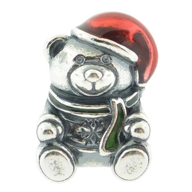 Authentic Christmas Teddy Bear Charm in 925 Sterling Silver w/Enamel Multicolor...