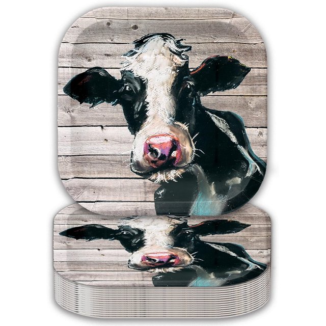 Authentic Cow on Barnwood 9 Plates (24 pcs.)Authentic cow on barnwood
