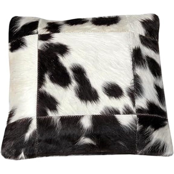 Authentic Cowhide Cushion Covers – 15 x 15 Inches – Handcrafted Multi-Coloured Patchwork Design – 100% Real Cowhide Skin with Soft Brown Velvet Back – Reversible, Durable, and Ideal for Home Décor