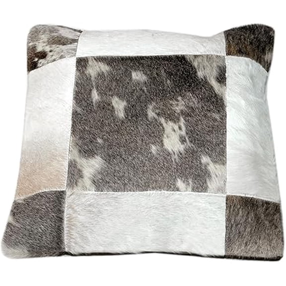 Authentic Cowhide Cushion Covers – 15 x 15 Inches – Handcrafted Multi-Coloured Patchwork Design – 100% Real Cowhide Skin with Soft Brown Velvet Back – Reversible, Durable, and Ideal for Home Décor