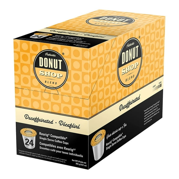 Authentic Donut Shop Blend Coffee Pods, Decaffeinated Medium Roast Coffee in Single Serve Cups, 24 Count
