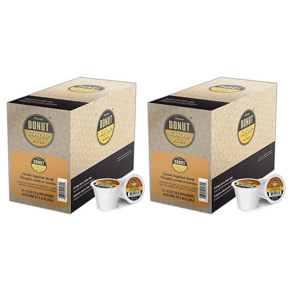 Authentic Donut Shop Blend Flavored Coffee Pods, Vanilla Hazelnut Decaf Coffee in Single Serve Cups, 24 Count Per Box, 2 Boxes