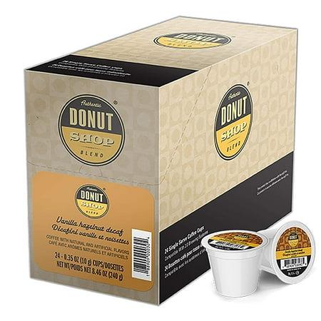 Authentic Donut Shop Blend Flavored Coffee Pods, Vanilla Hazelnut Decaf Coffee in Single Serve Cups, 24 Count