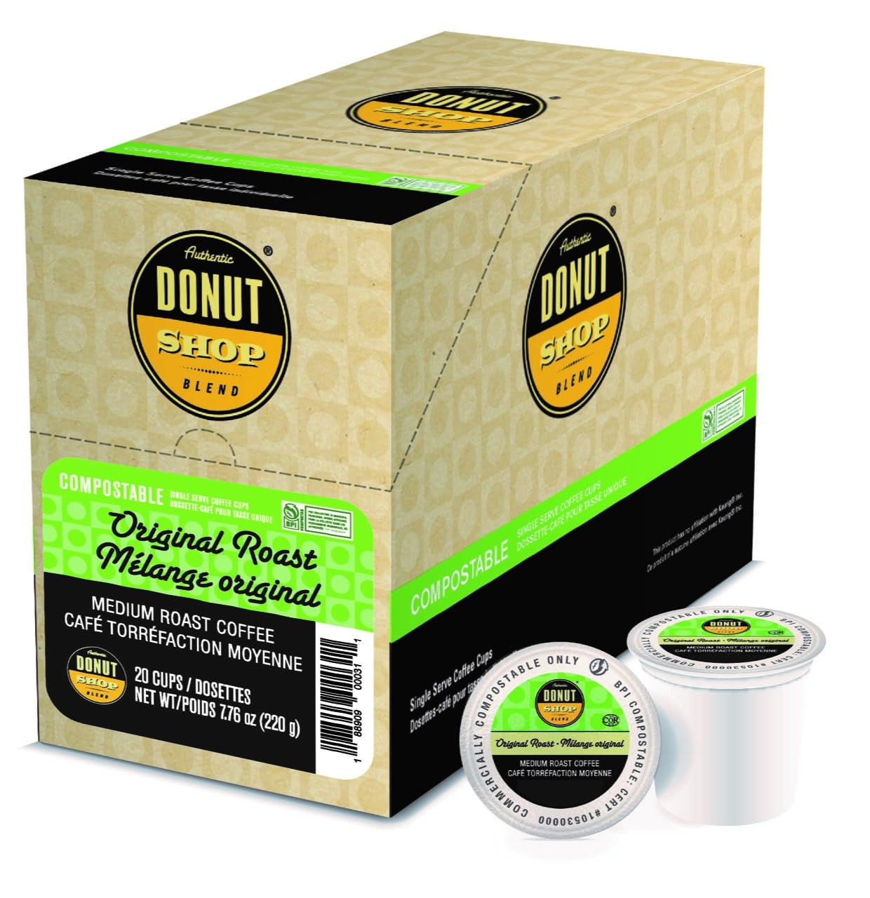 Authentic Donut Shop Blend Original Roast Coffee, Compostable Single Cup Coffee Pods Compatible with Keurig K-Cup Brewers, 20 Count