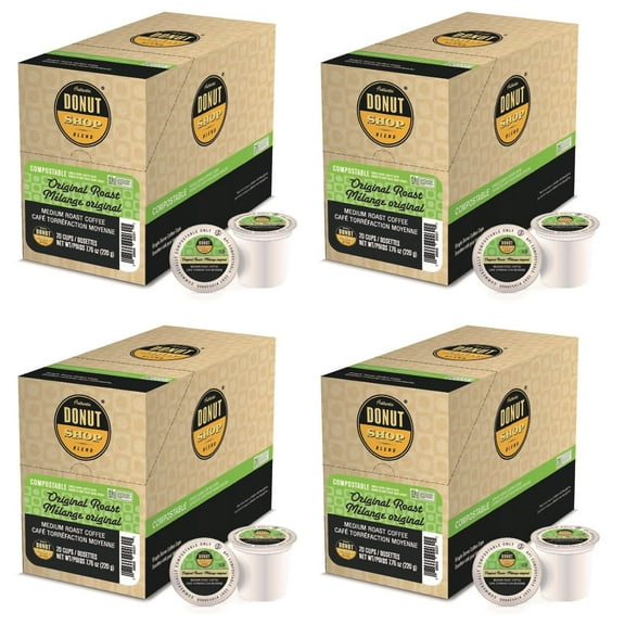 Authentic Donut Shop Blend Original Roast Coffee, Compostable Single Serve Coffee Pods Compatible with Keurig K-Cup Brewers, 20 Count per Box, 4 Boxes