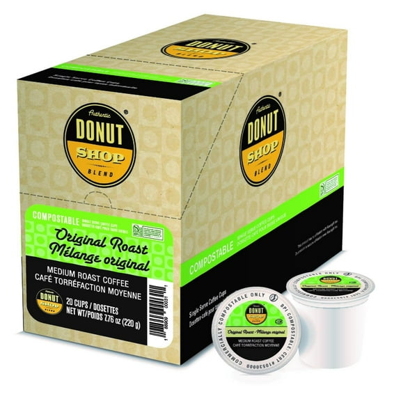 Authentic Donut Shop Blend Original Roast Coffee, Compostable Single Serve Coffee Pods Compatible with Keurig K-Cup Brewers, 20 Count