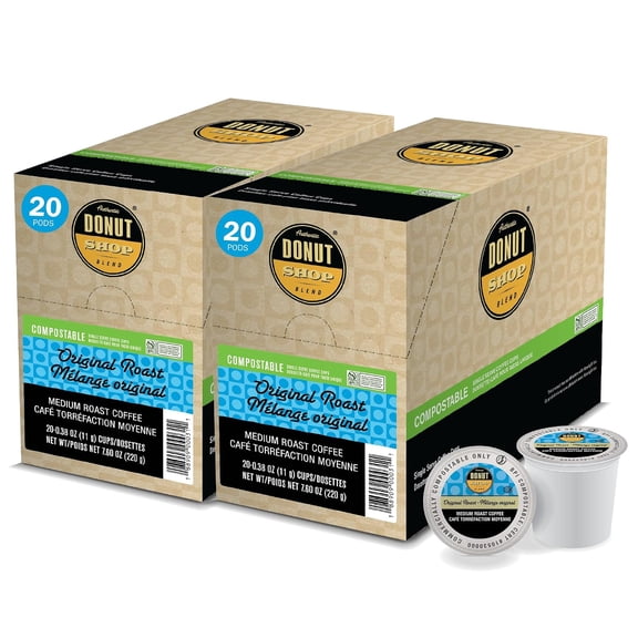 Authentic Donut Shop Original Roast, Compostable Coffee Pods - Medium Roast, K-Cup Compatible, 40 Count