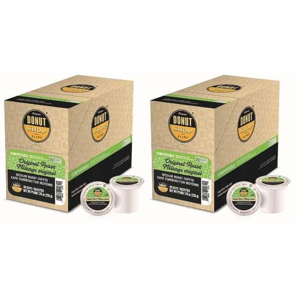 Authentic Donut Shop Blend Original Roast Coffee, Single Cup Compostable Pods Compatible with Keurig K-Cup Brewers, 20 Count per Box, 2 Boxes