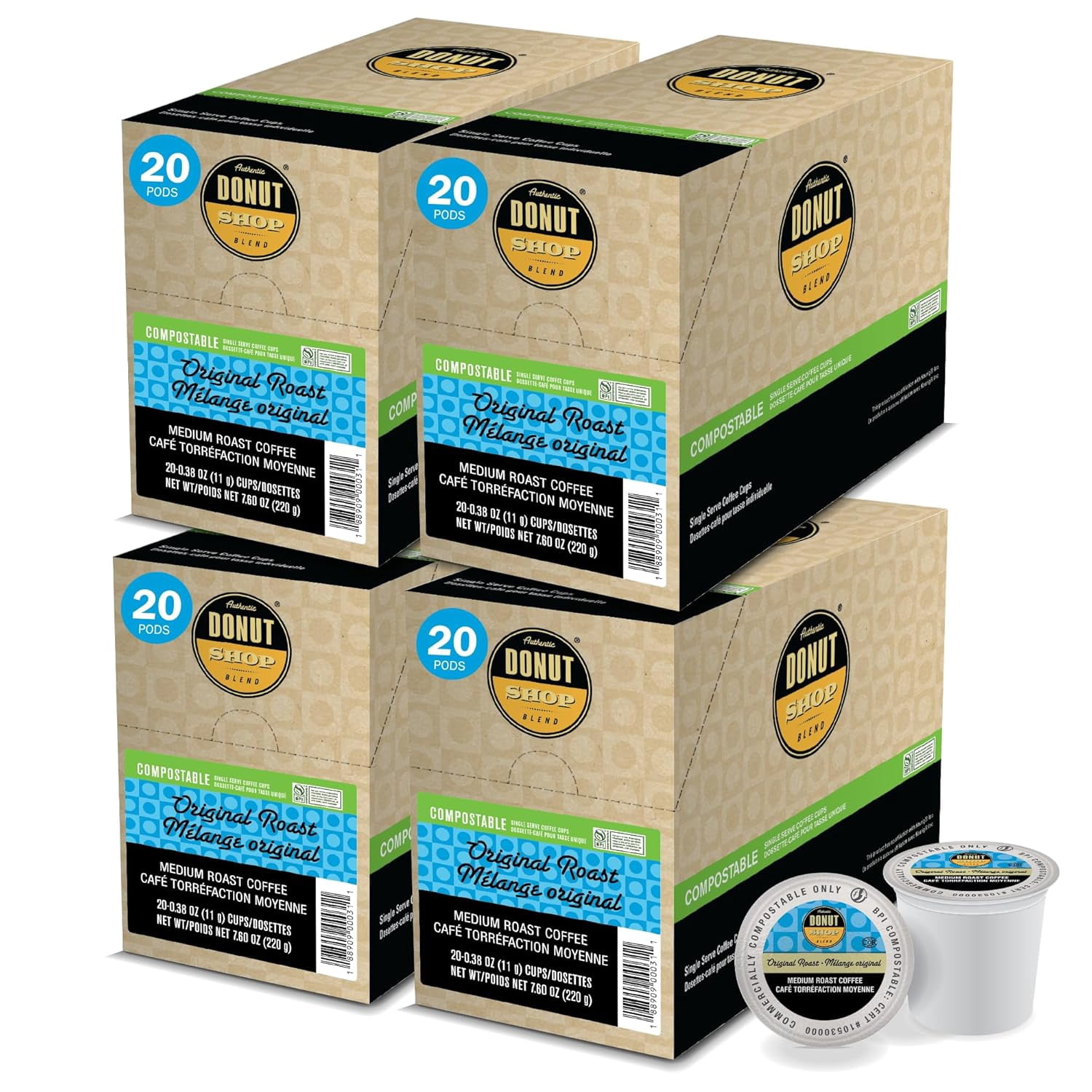 Authentic Donut Shop Original Roast, Compostable Coffee Pods - Medium Roast, K-Cup Compatible, 80 Count