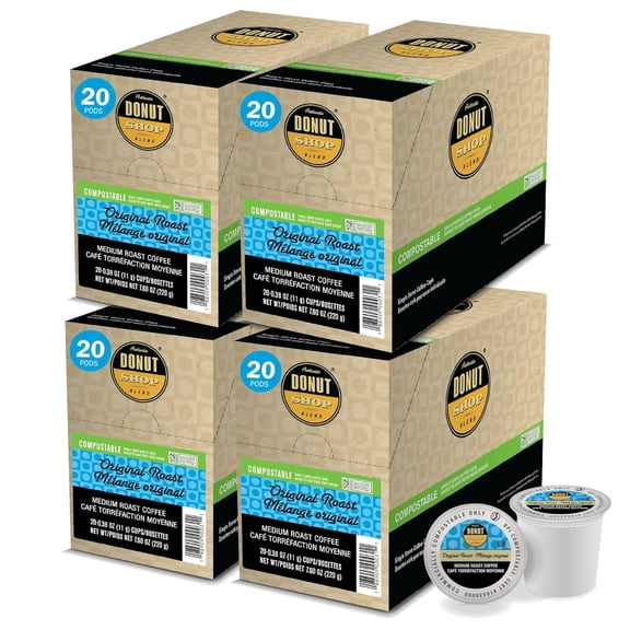 Authentic Donut Shop Original Roast, Compostable Coffee Pods - Medium Roast, K-Cup Compatible, 80 Count