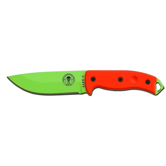 ESEE Knives ESEE-5 Fixed Blade Knife 5.25" Drop Point 1095 Venom Green Blade G-10 Handle Orange