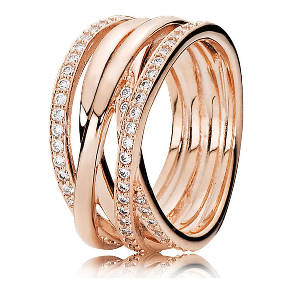 PANDORA Sparkling & Polished Lines Ring Rose Gold 180919CZ-5 With Gift Box (7.5)