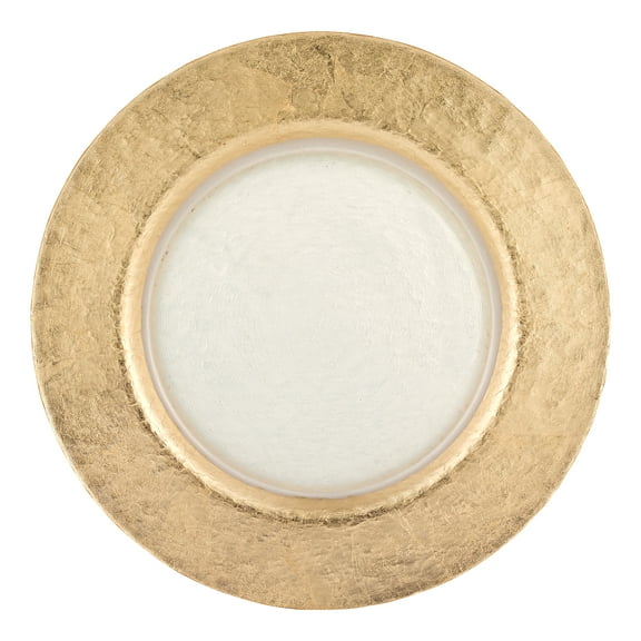 Authentic Gold Leaf Round 13 " Glass Charger Plate