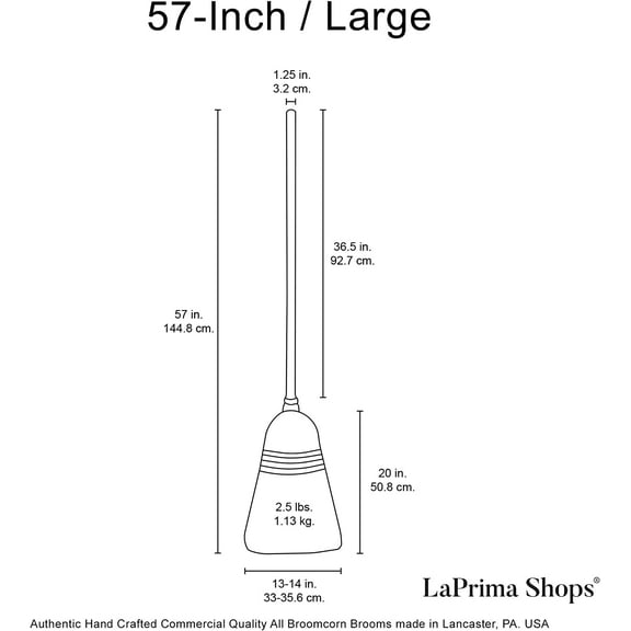 Authentic Hand Made All Broomcorn Broom (57-Inch/Large) - & Heavy Duty