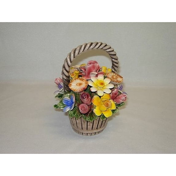 Authentic Hand Made Italian Capodimonte Basket of Flowers Centerpiece