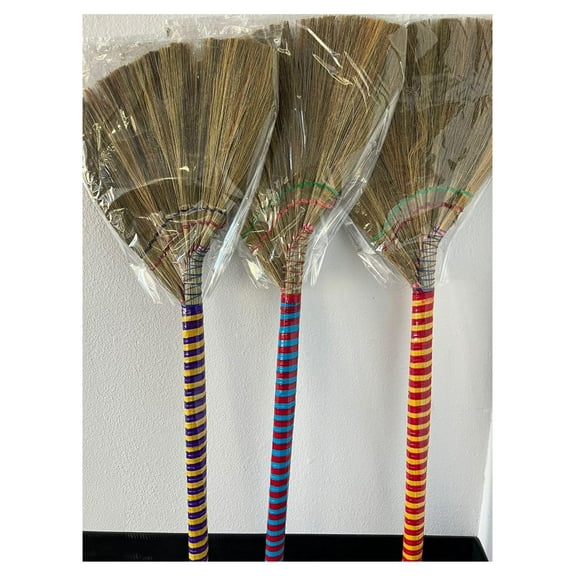 Authentic Handmade Asian Broom Set of 3 Packs - Premium Vietnamese Straw Broom, 40" Length