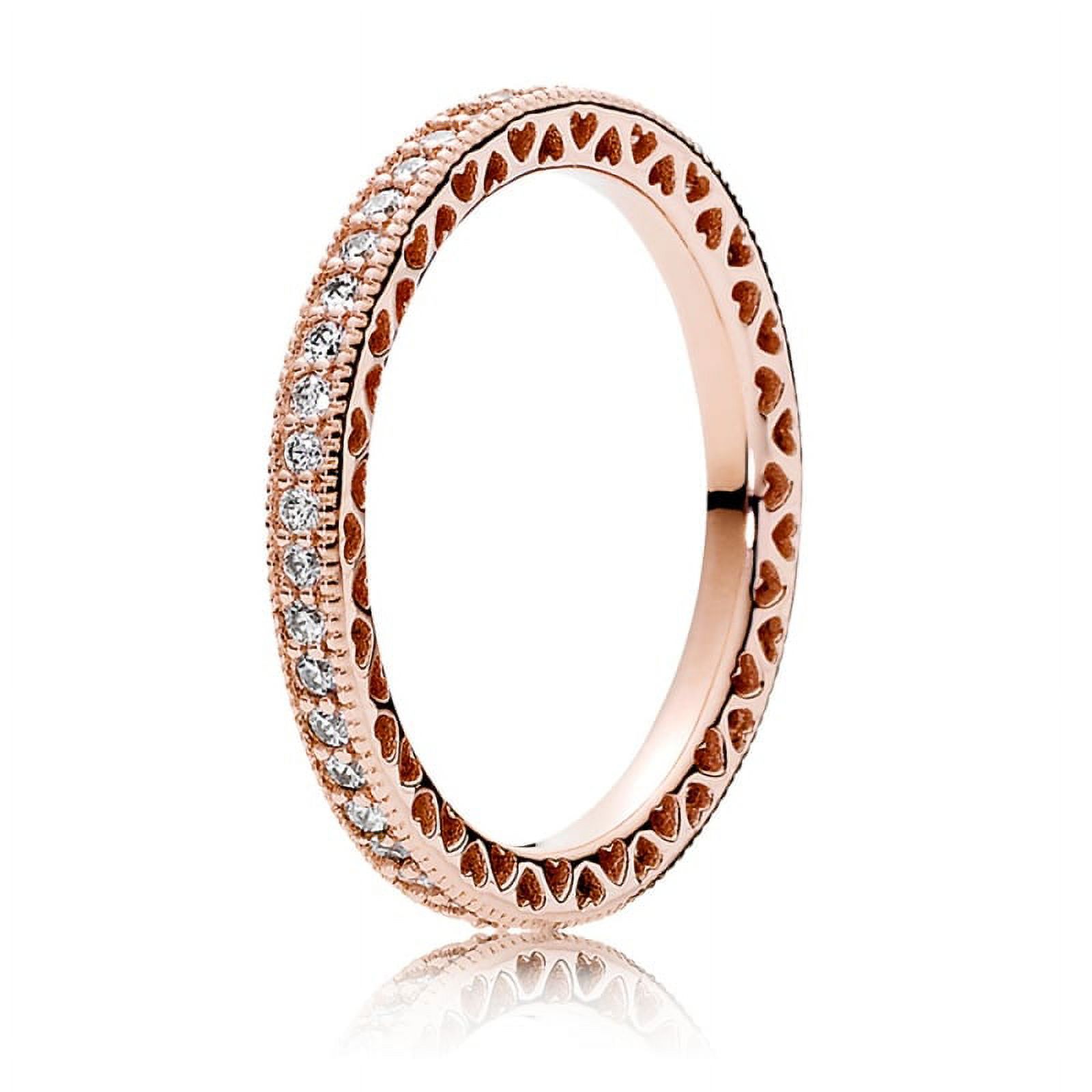 Authentic Hearts of Ring, Rose & Clear CZ 180963CZ-56 EU, 7.5 US 