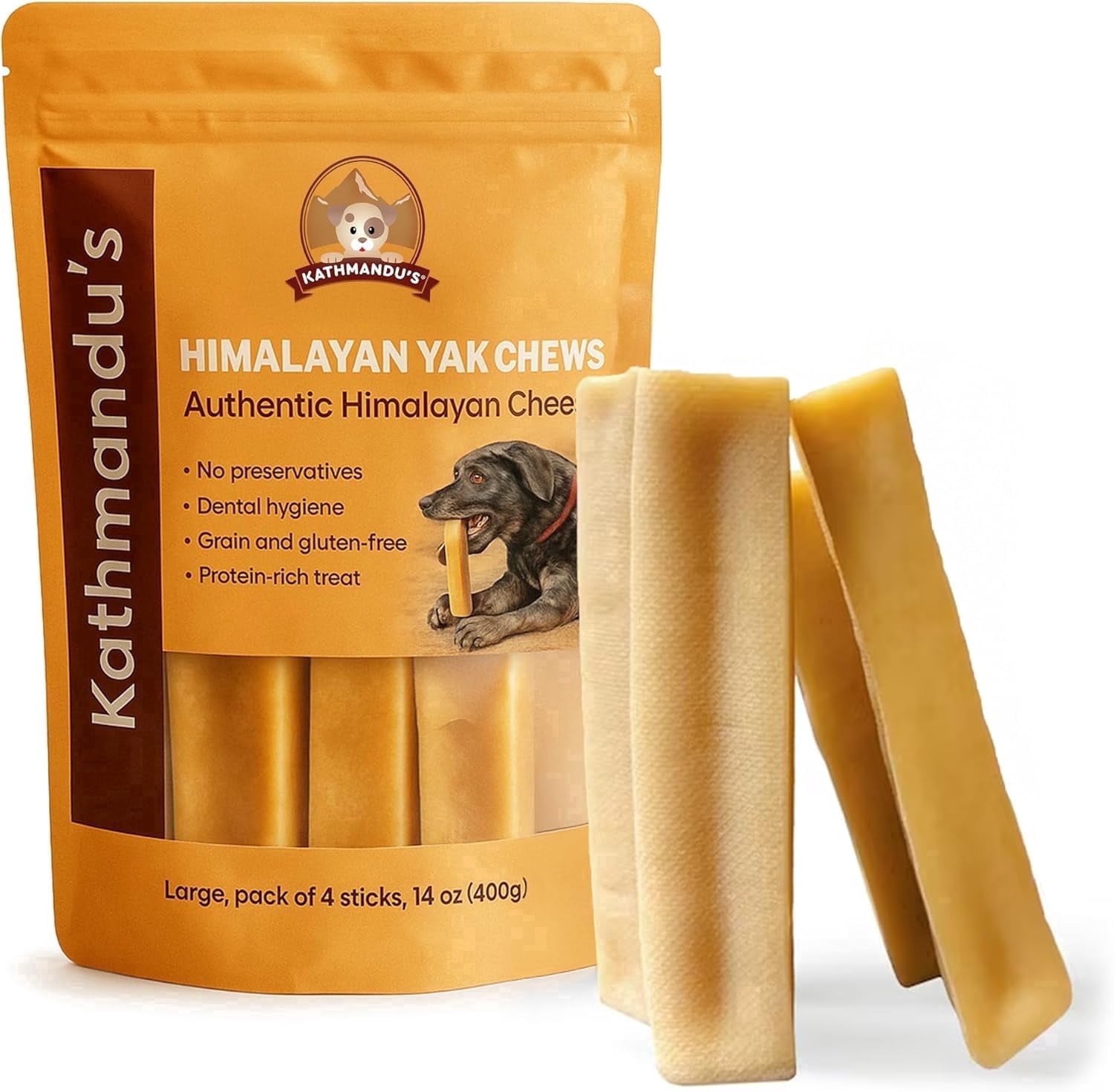 Kathmandus Himalayan Yak Chew for Dogs, Large, 4 Pack