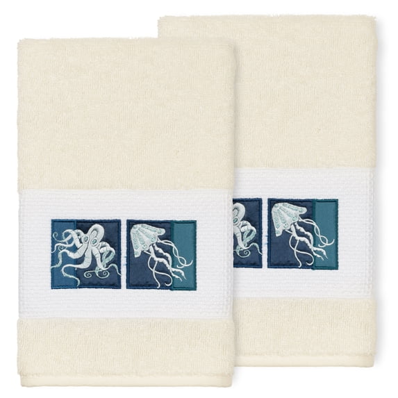 Authentic Hotel and Spa 100% Turkish Cotton AVA 2PC Embellished Hand Towel Set Cream