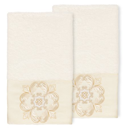 Authentic Hotel and Spa 100% Turkish Cotton Alyssa 2PC Embellished Hand Towel Set Cream
