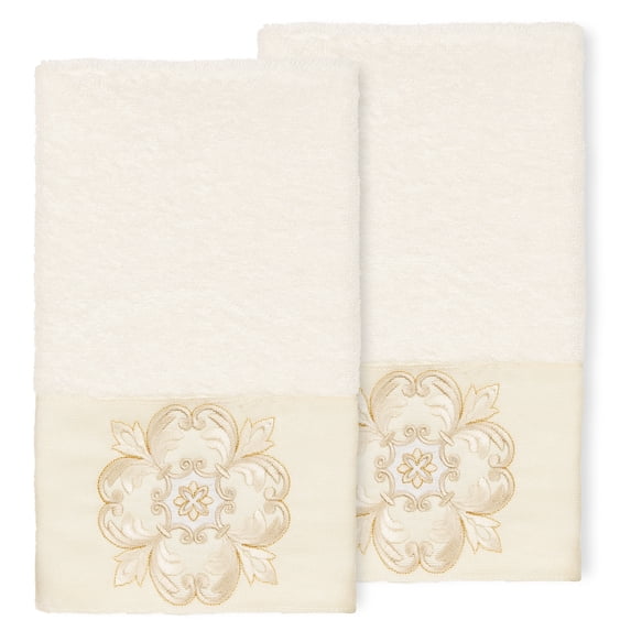 Authentic Hotel and Spa 100% Turkish Cotton Alyssa 2PC Embellished Hand Towel Set Cream