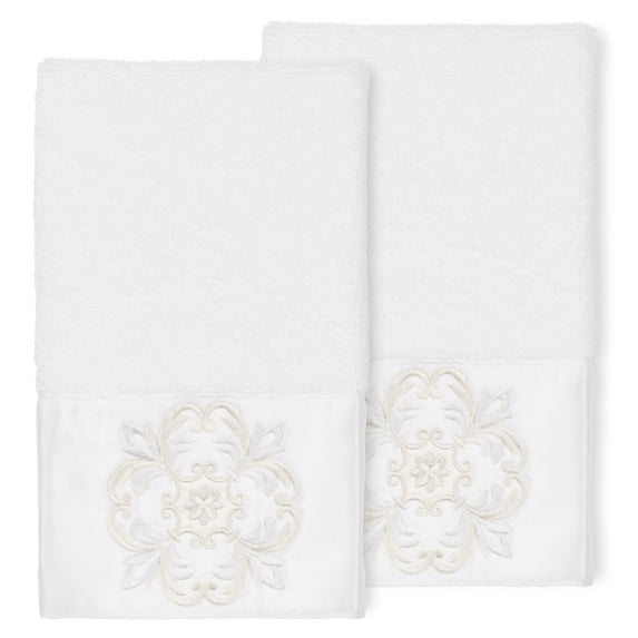 Authentic Hotel and Spa 100% Turkish Cotton Alyssa 2PC Embellished Hand Towel Set White