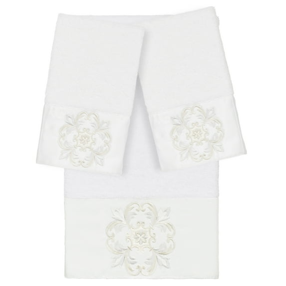 Authentic Hotel and Spa 100% Turkish Cotton Alyssa 3PC Embellished Towel Set White