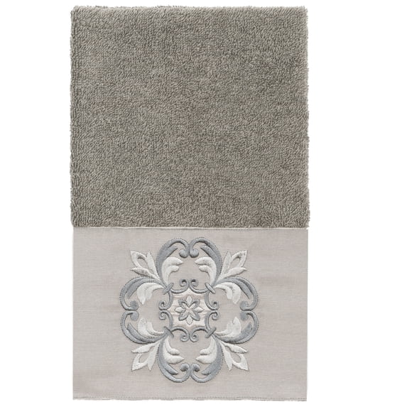 Authentic Hotel and Spa 100% Turkish Cotton Alyssa Embellished Hand Towel Dark Gray