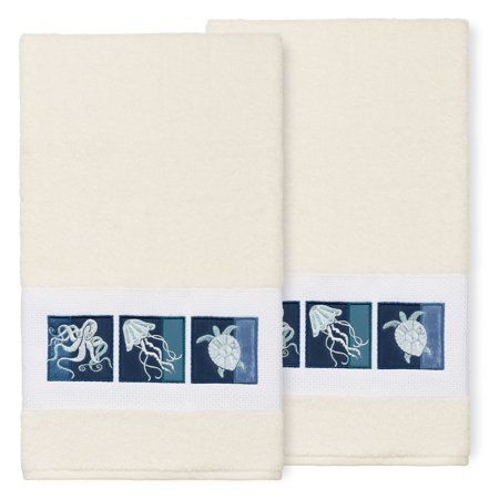 Authentic Hotel and Spa 100% Turkish Cotton Ava 2PC Embellished Bath Towel Set Cream