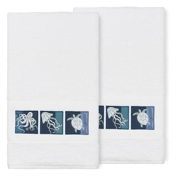 Authentic Hotel and Spa 100% Turkish Cotton Ava 2PC Embellished Bath Towel Set White