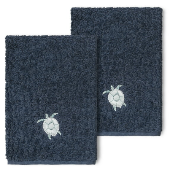 Authentic Hotel and Spa 100% Turkish Cotton Ava 2PC Embellished Washcloth Set Midnight Blue