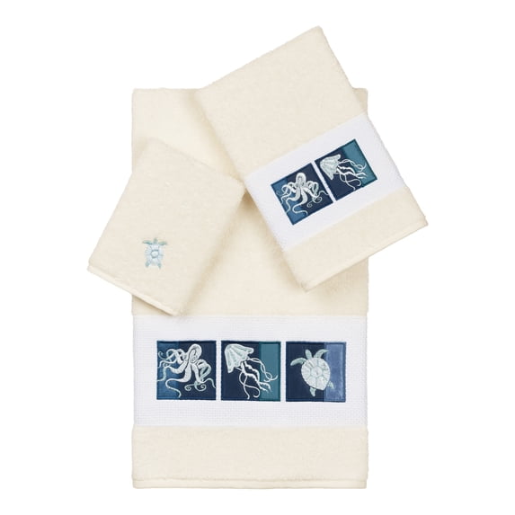 Authentic Hotel and Spa 100% Turkish Cotton Ava 3PC Embellished Towel Set Cream