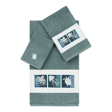 Authentic Hotel and Spa  100% Turkish Cotton Ava 3PC Embellished Towel Set Teal