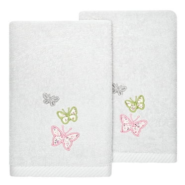 Authentic Hotel and Spa  100% Turkish Cotton Mariposa 2PC Embellished Fingertip Towel Set Silver