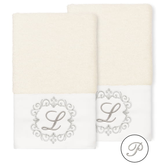 Authentic Hotel and Spa 100% Turkish Cotton Monica 2PC Embellished Bath Towel Set Cream P