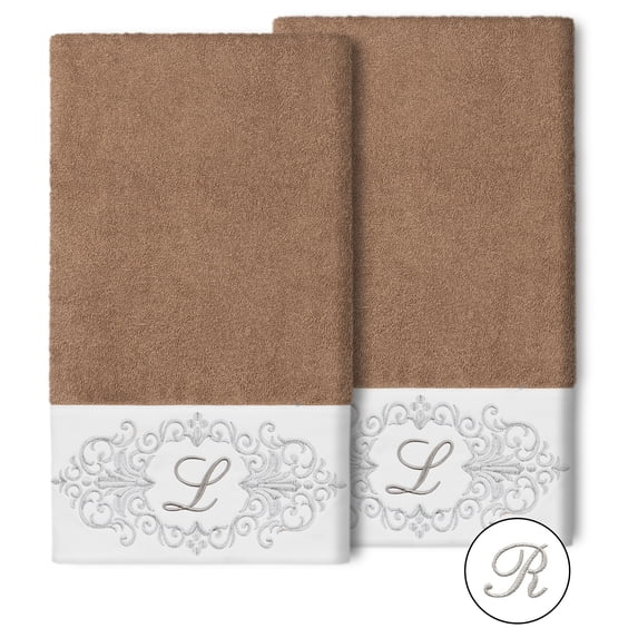 Authentic Hotel and Spa 100% Turkish Cotton Monica 2PC Embellished Bath Towel Set Latte R