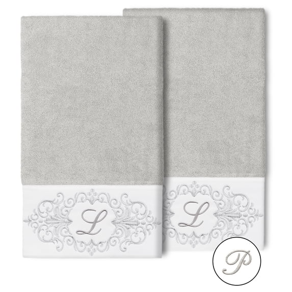 Authentic Hotel and Spa 100% Turkish Cotton Monica 2PC Embellished Bath Towel Set Light Gray P