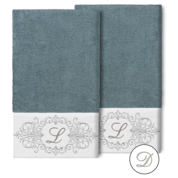 Authentic Hotel and Spa 100% Turkish Cotton Monica 2PC Embellished Bath Towel Set Teal D