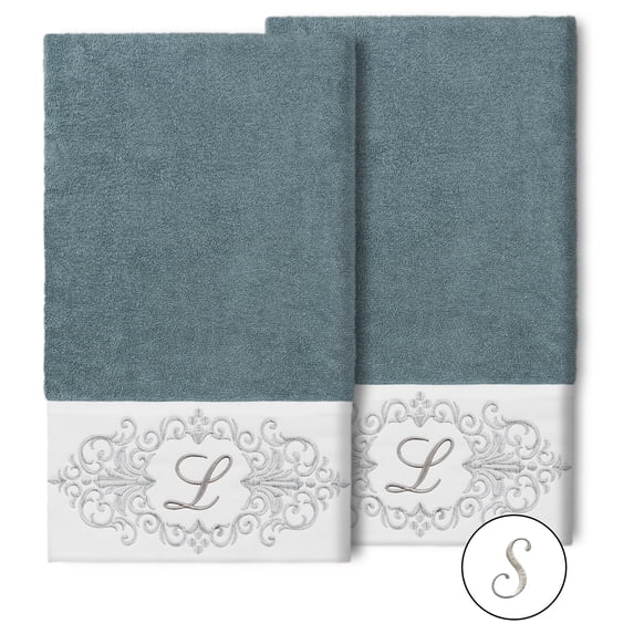Authentic Hotel and Spa 100% Turkish Cotton Monica 2PC Embellished Bath Towel Set Teal S