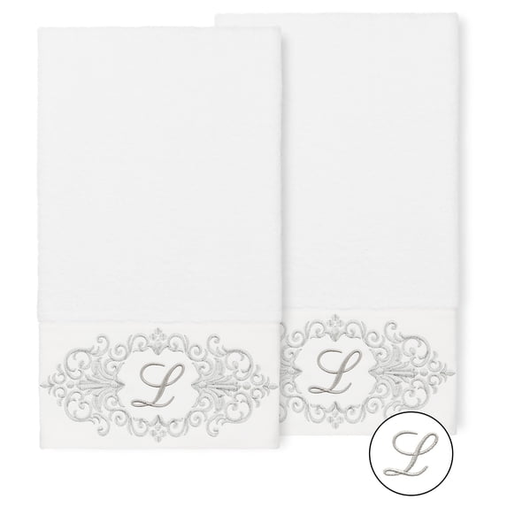 Authentic Hotel and Spa 100% Turkish Cotton Monica 2PC Embellished Bath Towel Set White L
