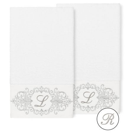 Authentic Hotel and Spa 100% Turkish Cotton Monica 2PC Embellished Bath Towel Set White R
